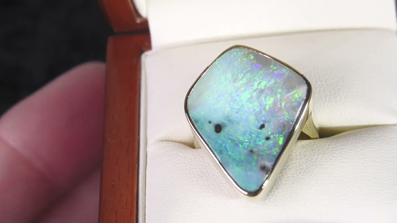 Large Handmade Gold Statement Ring - Boulder Opal