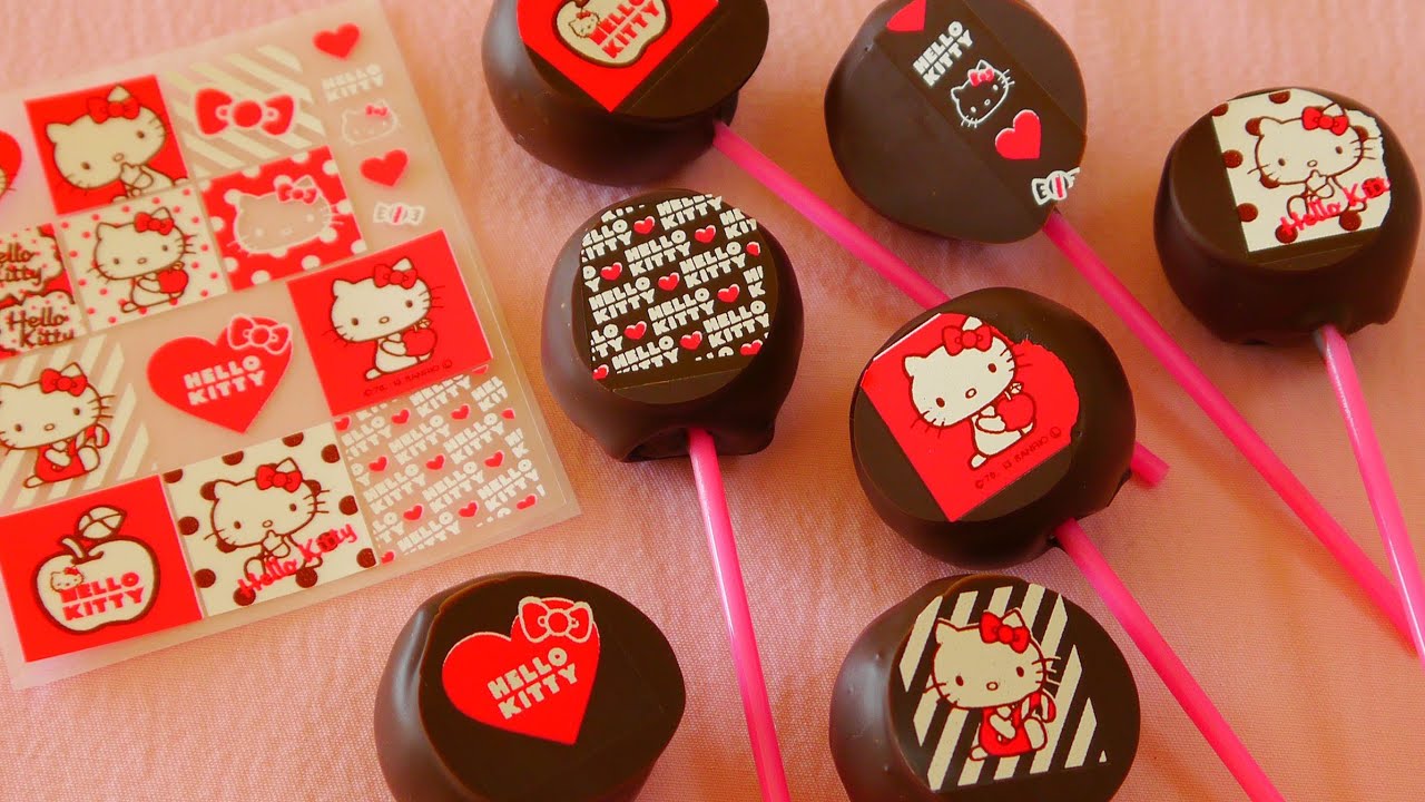 Hello Kitty Chocolate Transfer Sheet Cakepops ハローキティ チョコレート転写シート ケーキポップ バレンタイン チョコポップ Youtube