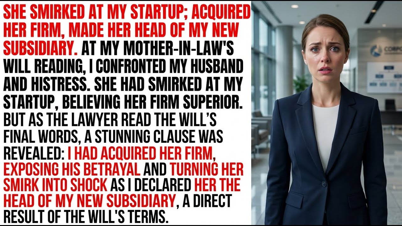 She smirked at my startup; acquired her firm, made her head of my new subsidiary.