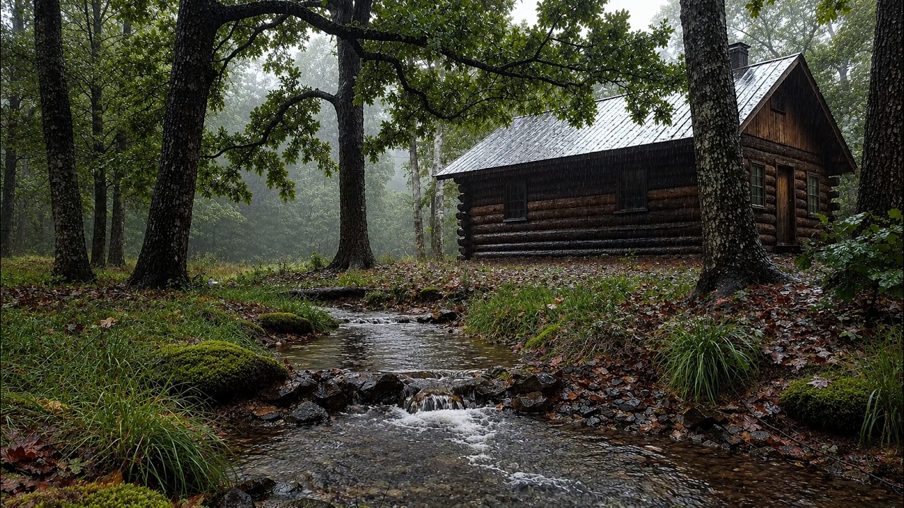 Cozy Rainy Forest Cabin with Soft Piano | Gentle Rain Sounds for Sleep ...