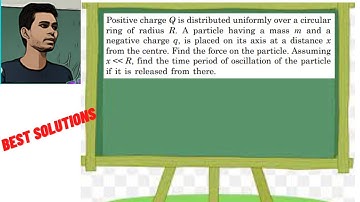 Positive charge Q is distributed uniformly over a circular ring of radius R. A particle having a