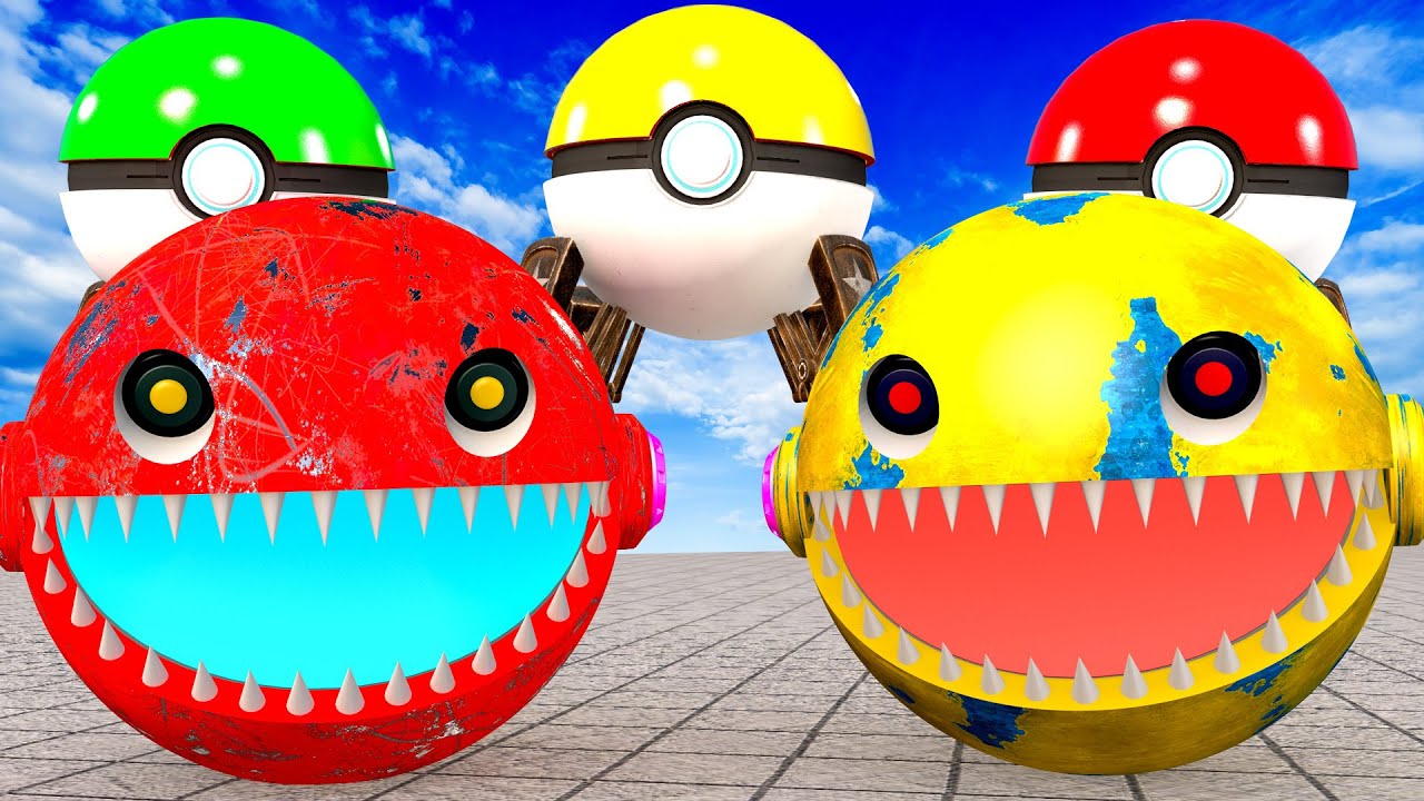 MS PACMAN & NEW TWO ROBOT PACMAN VS TWO SPIKY MONSTER PACMAN FIGHTING IN POKEMON 2025