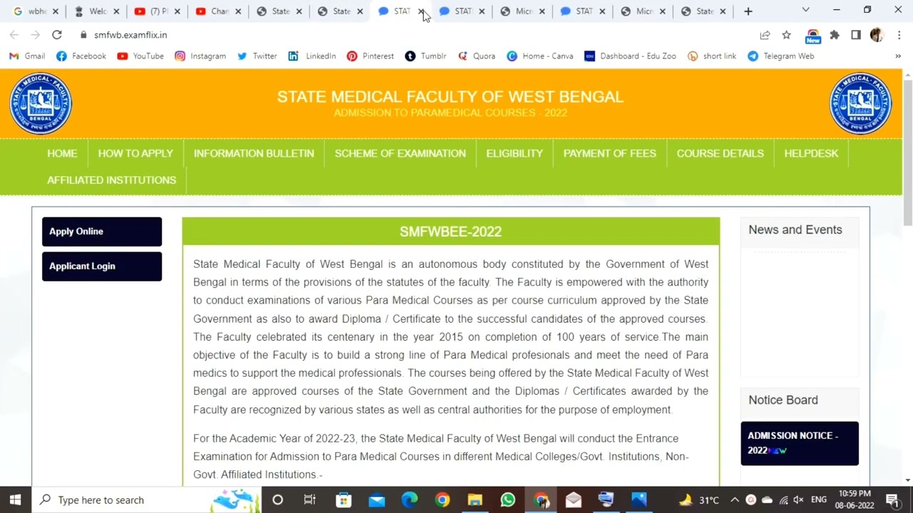 SMFWB Online Application Form Fill Up 2022  | SMFWBE EXAM DATE 2022 | PARAMEDICAL ADMISSION 2022