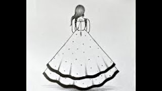 Easy Girl Drawing Ll Girl From Backside Ll How To Draw A Girl With Beautiful Dress Ll Pencil Sketch