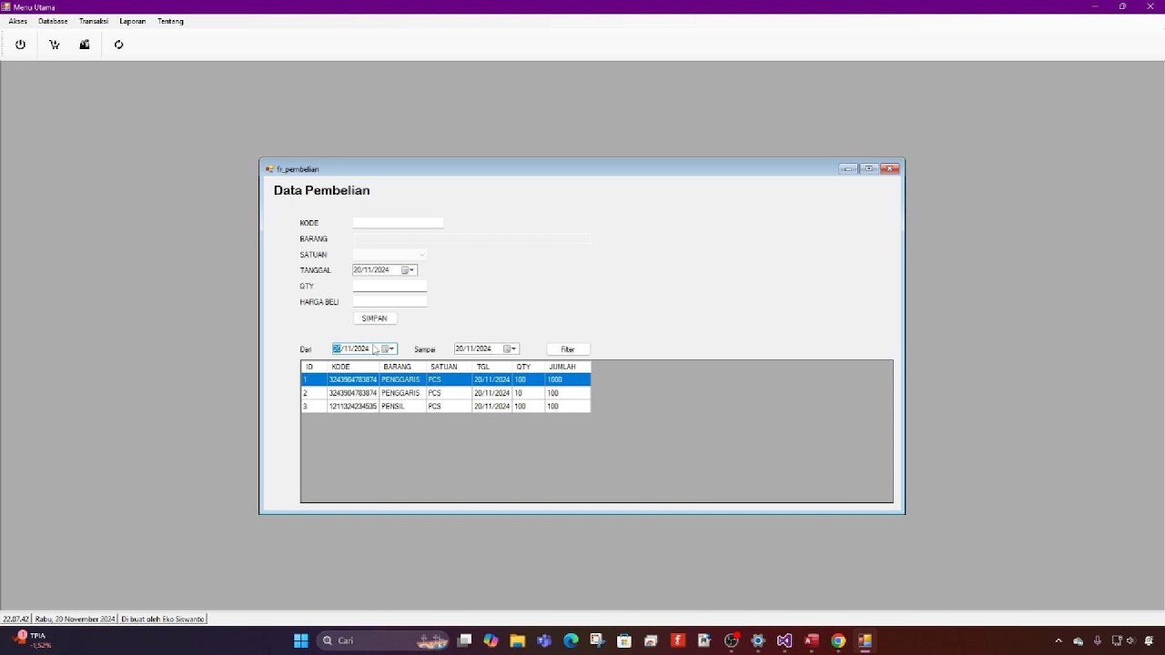 Praktek Hari ke 3 : Desain Form Pembelian Barang | Aplikasi Kasir Database MS. Access