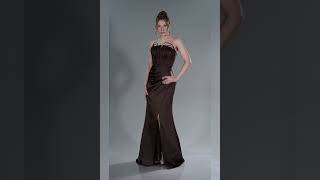 Kahve Straplez Bacak Dekolteli Uzun Saten Mezuniyet Elbisesi Abu5923