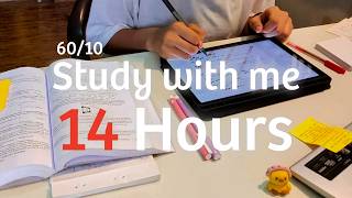 LIVE | 14 Hours study with me | Rain sound | 60 min study, 10 min break