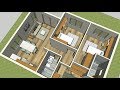 Plans 3D interior of the house with 3 bedrooms and 2 bathrooms
