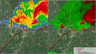 2011 Tuscaloosa, Alabama Tornado Doppler Radar (Split Screen)