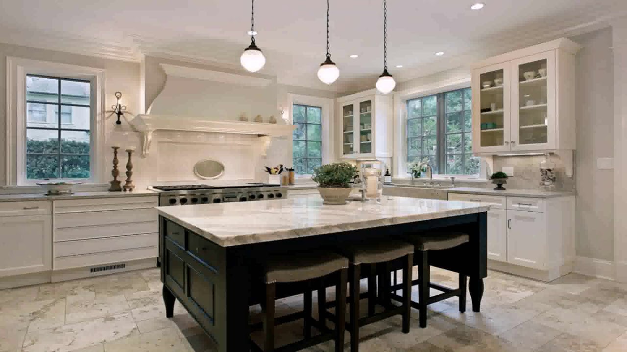 White Kitchen Cabinets With Contrasting Island - YouTube