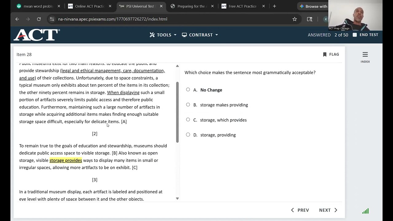 ACT Online Practice Test 1 (Preparing for ACT 2025-6) - enhanced/digital/pdf - English-part 2-#26-50