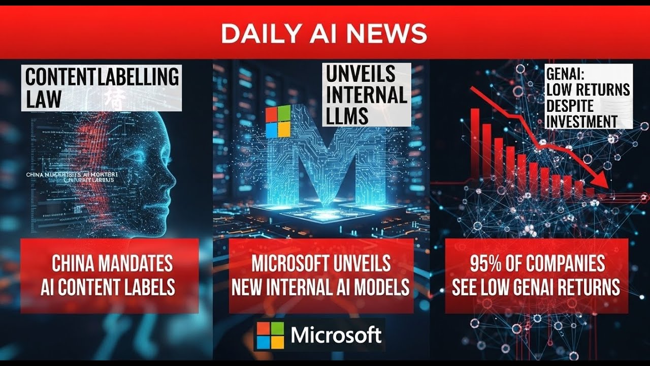 Daily AI News: China AI Labels law, Microsoft's LLM MAI-1, GenAI Profit Crisis | AICI 01/09/25