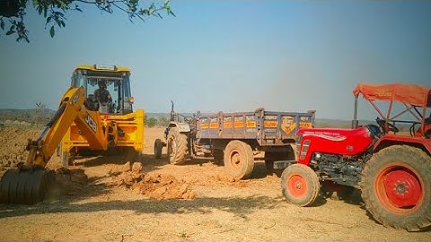 jcb 3dx plus eco xpert Mud full red Mahindra 575 powertrack 439 tractor trolley loading JCB video 