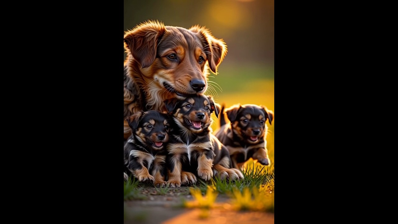 “Mommy dog & her playful puppies = pure happiness 🐶❤️”