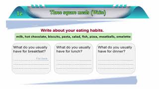full blast 2 module 1 lesson 1e Three square meals Write