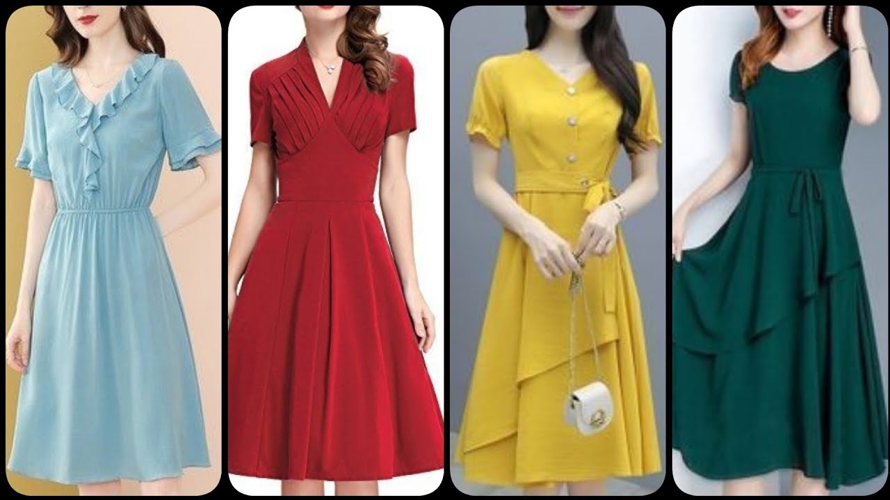 Classic Stylish And Trendy Designer Solid Color Midi A-line/Skater Dresses For Girls