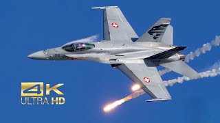 (4K) F-18 Hornet from Swiss Air Force flying display Jesolo Beach Airshow 2023 J-5018