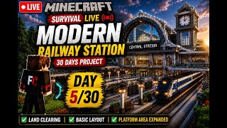 MINECRAFT CREATIVE LIVE: Building A Massive Modern Railway Station! 🚂 (Day 5/30)