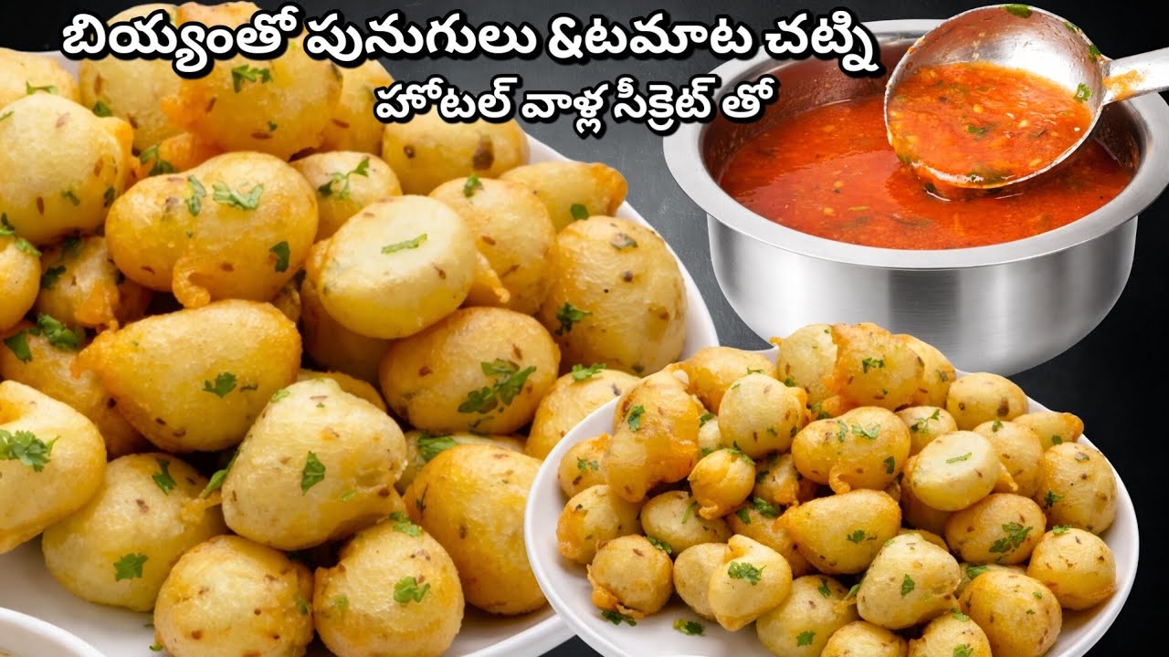 కప్పు బియ్యంతో మైదా లేకుండ 10.నిమిషాలో పునుగులు&టమాట చట్ని | Rice Flour Punugulu Recipe 