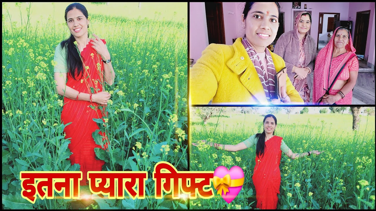 इतना प्यारा गिफ्ट🎁 और ये सुनहरी सरसों के हरियाली🌻🌺😍 #vlogs 