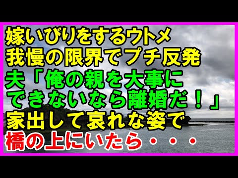 【スカッとする話】新築の家に無理やり押しかけ嫁いびりするウトメ。プチ反撃を試みると夫「俺の親を大事にできないなら離婚だ！」と言われ家出。哀れな姿で橋の上にいると・・・　（スカッとカーニバル）