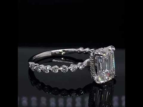 Emerald / Radiant Moissanite and Diamond Collar Engagement Ring ring video
