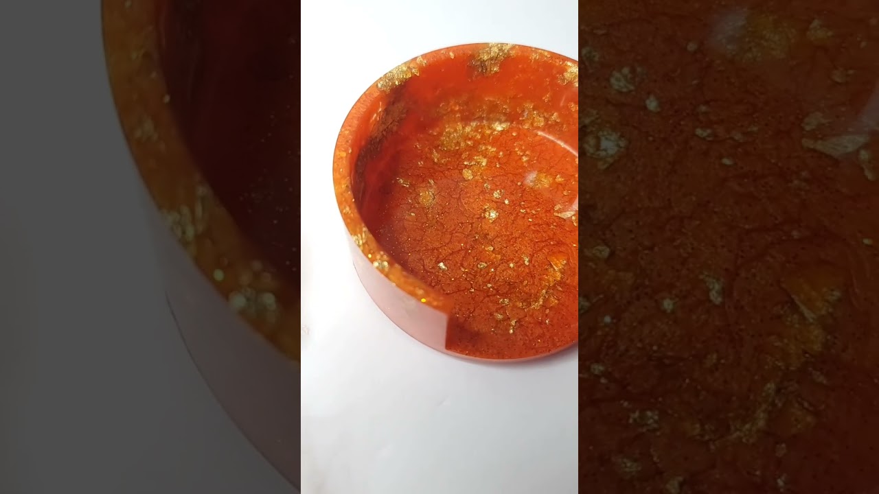 Crackled orange and gold foil epoxy resin coaster set