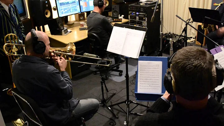 Deborah O'Toole's horn section in recording session.