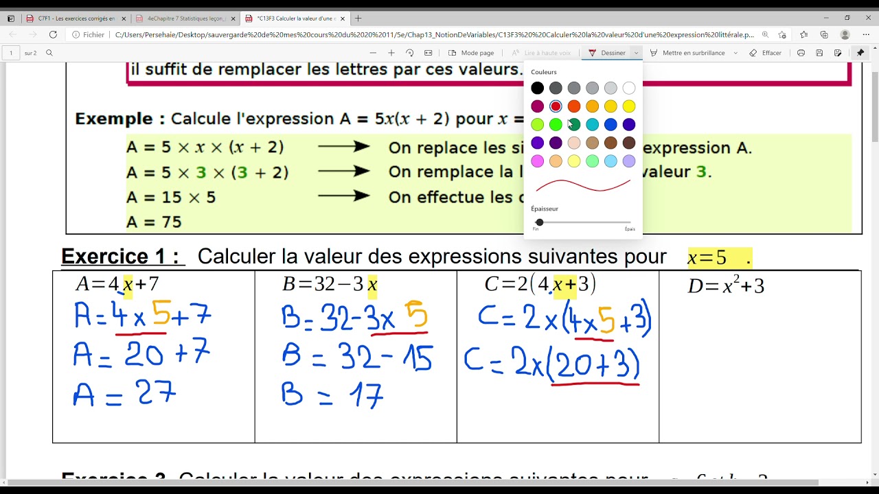 Exercice Calcul Littéral 5ème Avec Correction