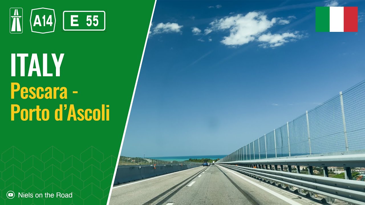 Driving in Italy: Autostrada Adriatico A14 E55 from Pescara to Porto d'Ascoli