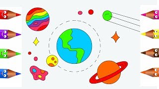 How To Draw Earth Globe Sun Stars Coloring Pages For Kids Children Toddlers For Learning Colours How To Draw Earth Globe Sun Stars Coloring Pages For Kids Children Toddlers For Learning Colours