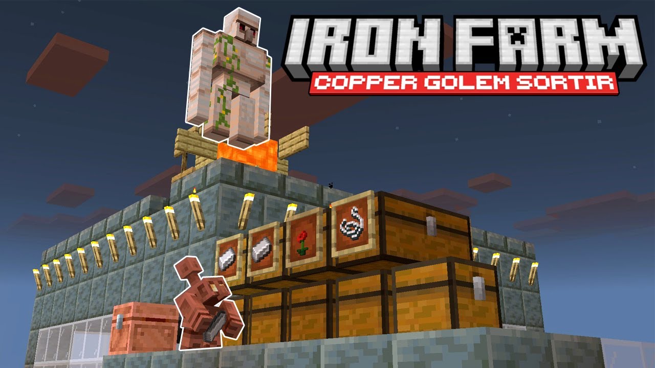 Iron Farm dengan Copper Golem Sortir - Java & Bedrock