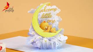 Newborn 3D Pop-up Greeting Card with Moon & Teddy Bear (Blue) screenshot 2