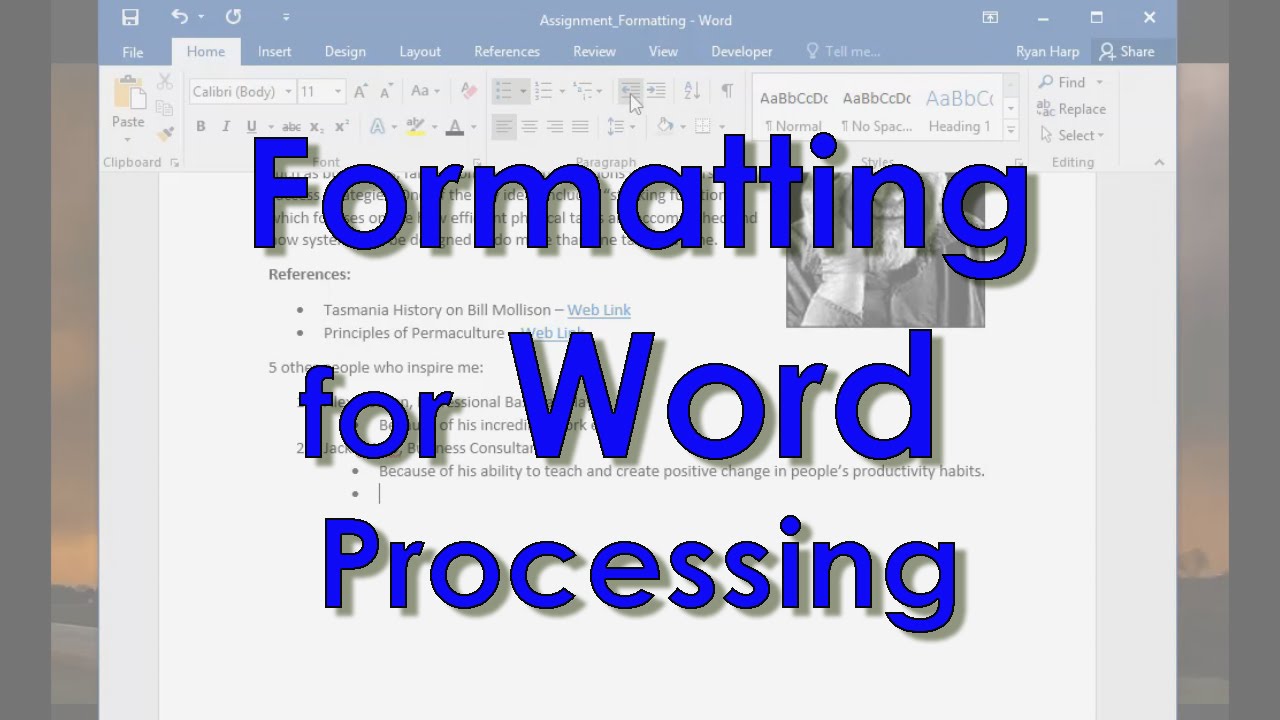 assignment 1.6 word processing formatting review