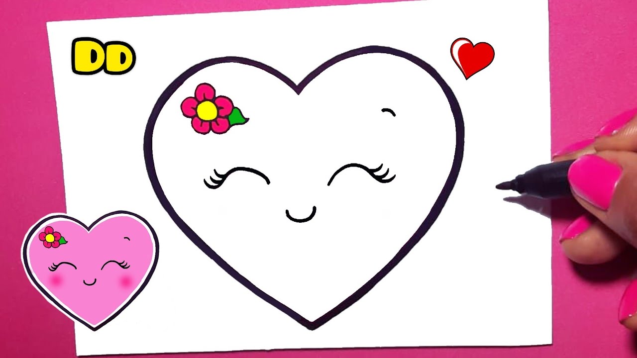COMO DESENHAR UM BONITO CORAÇÃO ROSA FOFO KAWAII - YouTube
