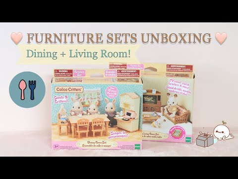 CALICO CRITTERS/SYLVANIAN FAMILIES DINING ROOM + LIVING ROOM SETS UNBOXING!