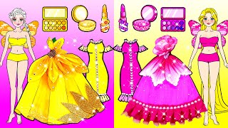 [🐾paper Diy🐾] Pink Rapunzel Vs Yellow Elsa Makeup & Dress Up Contest | Rapunzel Compilation 놀이 종이
