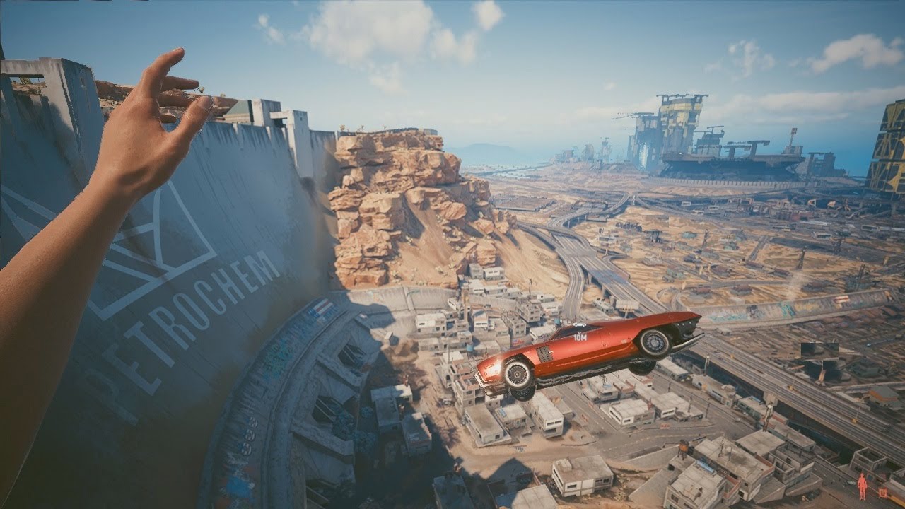 Stunts and jumps from a cliff in Cyberpunk 2077 - YouTube