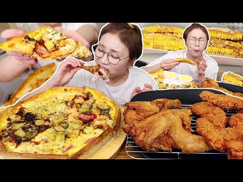 청년피자와 옛날통닭&amp;amp; 군옥수수 콘소메맛🌽 먹방~! 230529/Mukbang, eating show