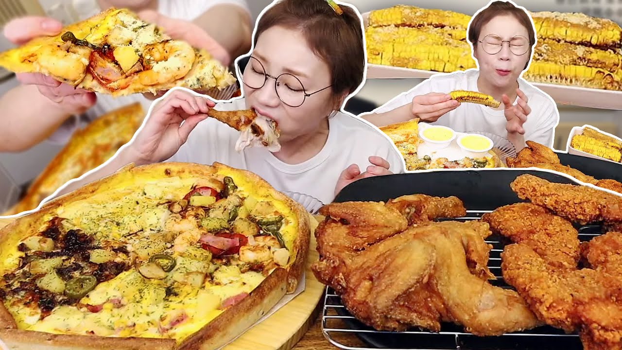 청년피자와 옛날통닭& 군옥수수 콘소메맛🌽 먹방~! 230529/Mukbang, eating show