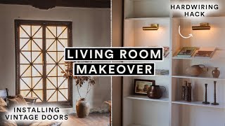 EXTREME LIVING ROOM MAKEOVER ✨ Part 5 ✨ Installing Vintage Doors MYSELF + Built Ins!