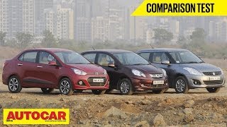 Hyundai Xcent Vs Honda Amaze Vs Maruti Dzire | Comparison Test | Autocar India