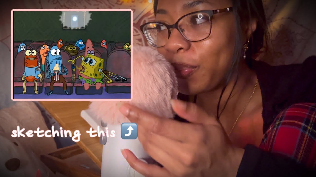 ASMR sketching spongebob ✍️ | rough pencil sketching on canvas, soft whispering 🤍