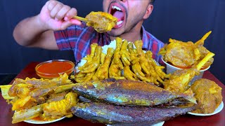 Eating Y Chicken Feet Curry, Mutton Curry, Fish Fry With Rice Eating Show Eat With Sumon