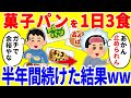菓子パンを1日3食食べ続ける生活を半年間続けた結果がやばいww