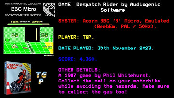 Despatch Rider - Audiogenic - BBC Micro (emulated) - 4,360 points.