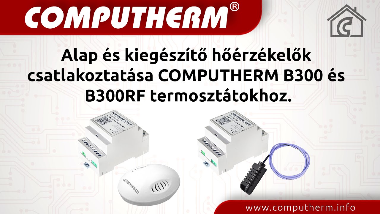 Alap és kiegészítő hőérzékelők csatlakoztatása COMPUTHERM B300 és B300RF termosztátokhoz.