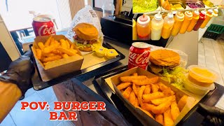 Burger bar POV : Making CHEESE BURGER and FRIES in a row 🍔🍟Burger Hytten