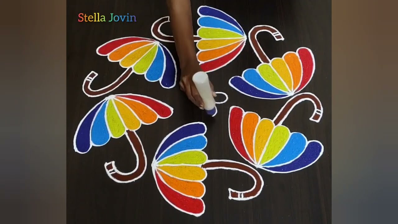 9 x 5 அழகான குடை கோலம் | Colourful Umbrella Rangoli | Kudai Kolam | Beautiful Rangoli Design
