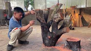 Amazing Woodworking Project // Make a Natural Dining Table Set From Giant Tree Stump!